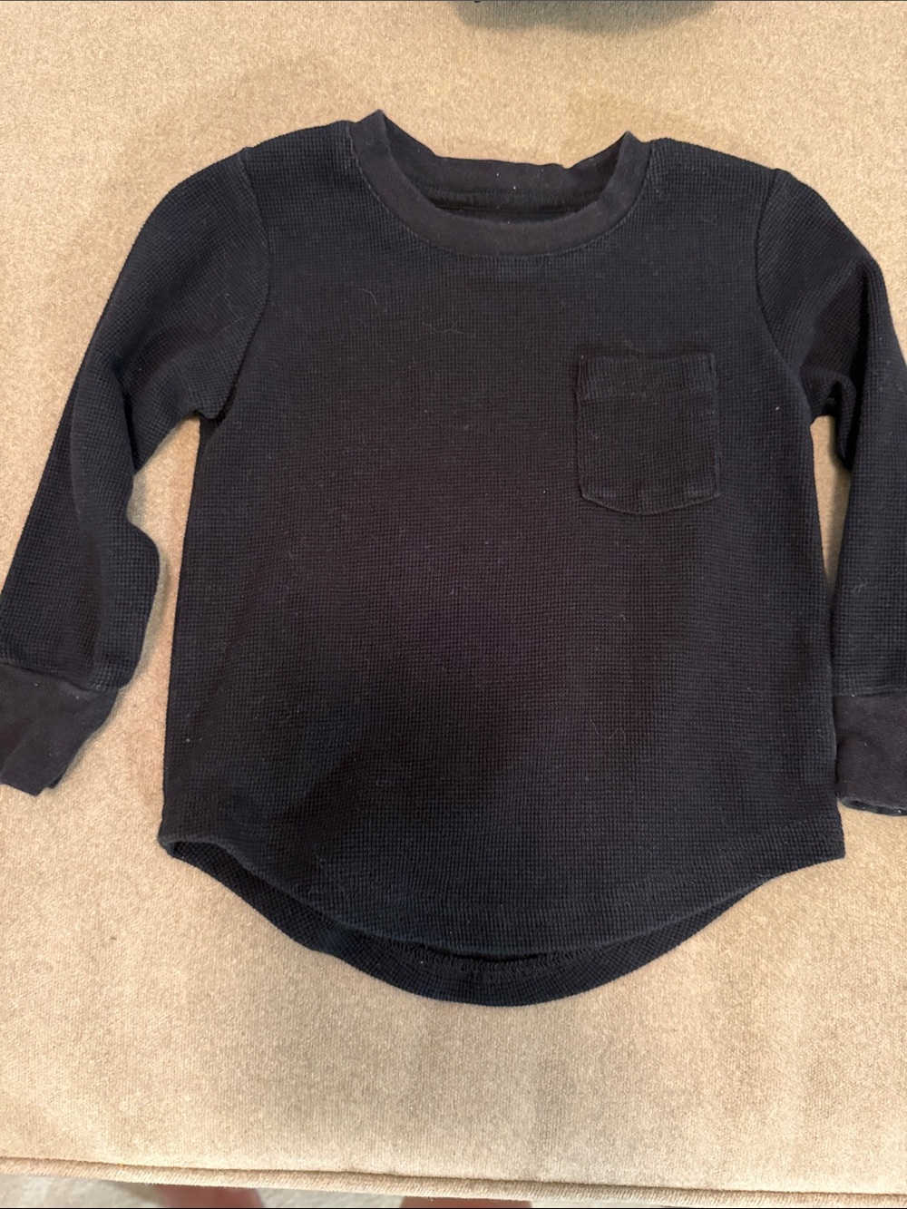 Little Bipsy Black Waffle Knit Long-Sleeve Tee with Chest Pocket